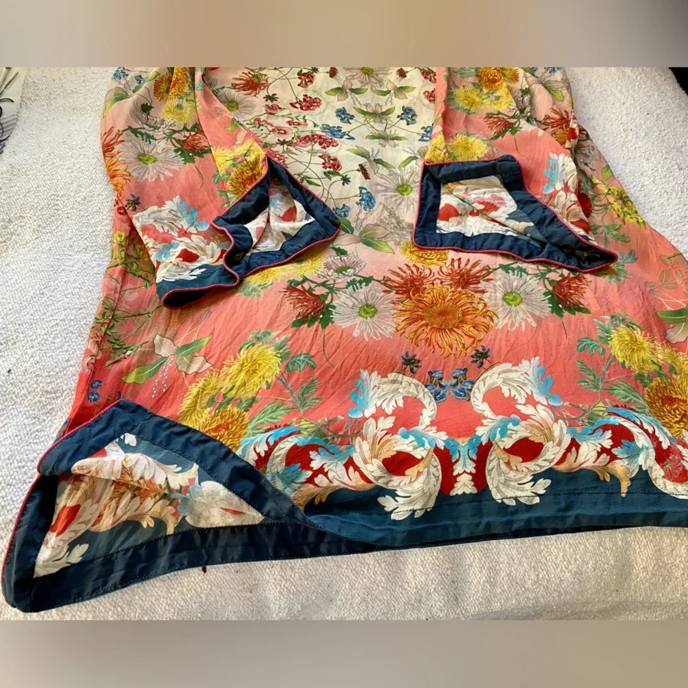 Johnny Was Coral Floral Silk Tunic with Teal & Cream Accents - Picture 10 of 16
